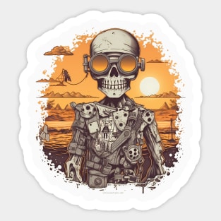 Comic-Style: AI Cyborg Robot Skull and the Apocalypse Sticker